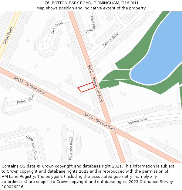 76, ROTTON PARK ROAD, BIRMINGHAM, B16 0LH: Location map and indicative extent of plot
