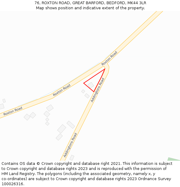 76, ROXTON ROAD, GREAT BARFORD, BEDFORD, MK44 3LR: Location map and indicative extent of plot