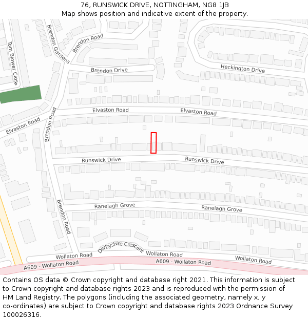 76, RUNSWICK DRIVE, NOTTINGHAM, NG8 1JB: Location map and indicative extent of plot