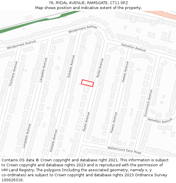 76, RYDAL AVENUE, RAMSGATE, CT11 0PZ: Location map and indicative extent of plot