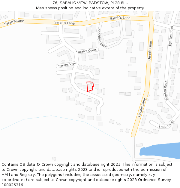 76, SARAHS VIEW, PADSTOW, PL28 8LU: Location map and indicative extent of plot