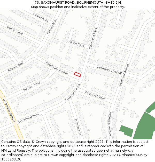 76, SAXONHURST ROAD, BOURNEMOUTH, BH10 6JH: Location map and indicative extent of plot
