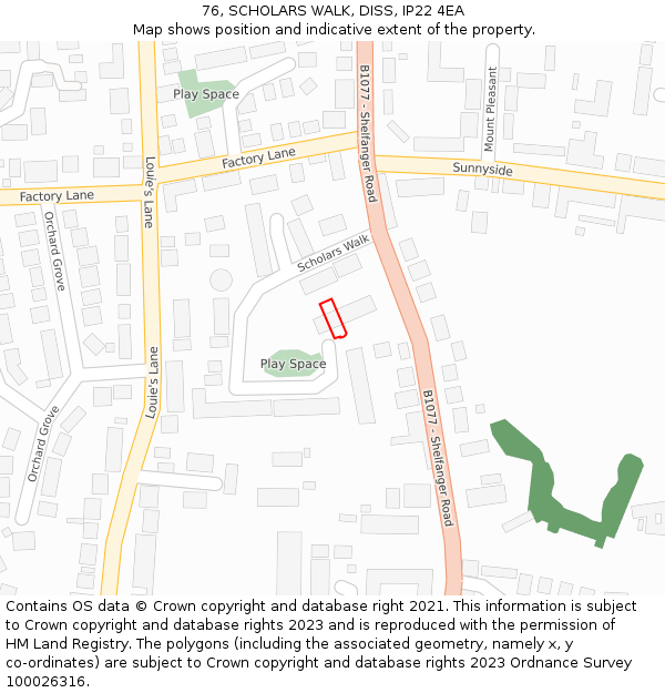 76, SCHOLARS WALK, DISS, IP22 4EA: Location map and indicative extent of plot