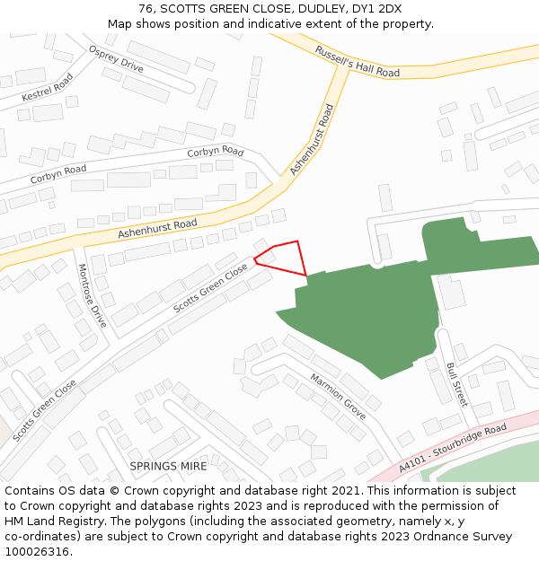 76, SCOTTS GREEN CLOSE, DUDLEY, DY1 2DX: Location map and indicative extent of plot