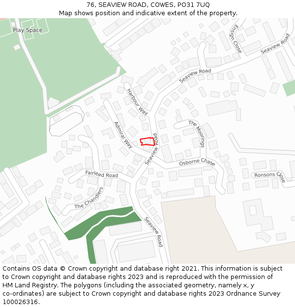 76, SEAVIEW ROAD, COWES, PO31 7UQ: Location map and indicative extent of plot