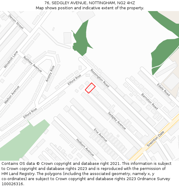76, SEDGLEY AVENUE, NOTTINGHAM, NG2 4HZ: Location map and indicative extent of plot