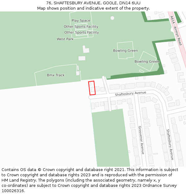 76, SHAFTESBURY AVENUE, GOOLE, DN14 6UU: Location map and indicative extent of plot