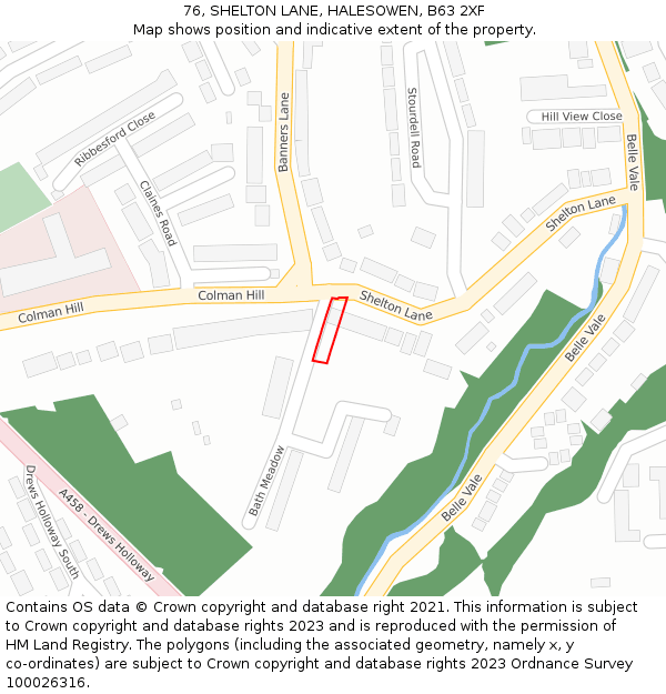 76, SHELTON LANE, HALESOWEN, B63 2XF: Location map and indicative extent of plot