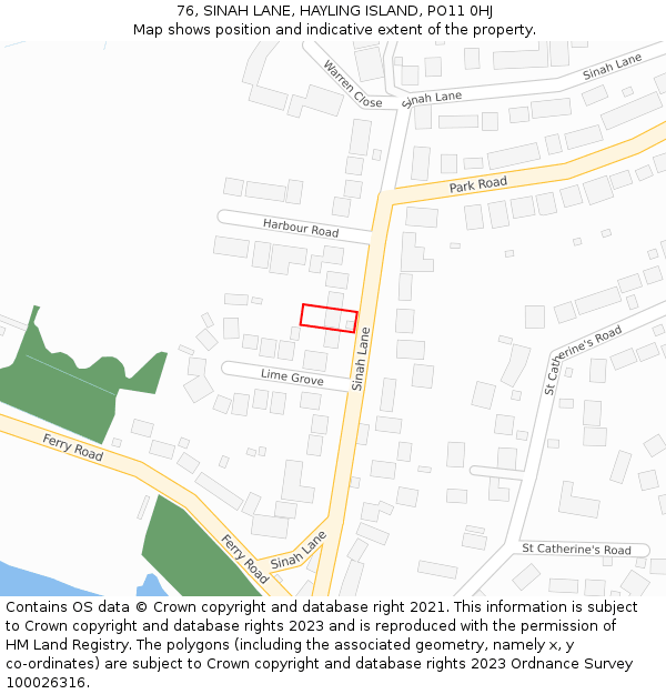 76, SINAH LANE, HAYLING ISLAND, PO11 0HJ: Location map and indicative extent of plot