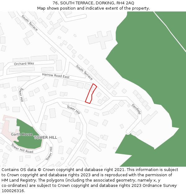 76, SOUTH TERRACE, DORKING, RH4 2AQ: Location map and indicative extent of plot