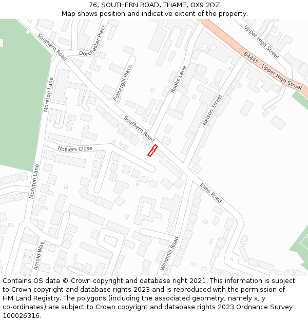 76, SOUTHERN ROAD, THAME, OX9 2DZ: Location map and indicative extent of plot