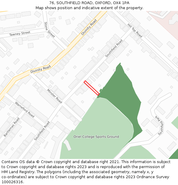 76, SOUTHFIELD ROAD, OXFORD, OX4 1PA: Location map and indicative extent of plot