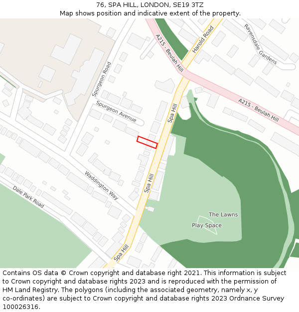 76, SPA HILL, LONDON, SE19 3TZ: Location map and indicative extent of plot