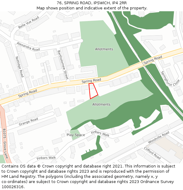 76, SPRING ROAD, IPSWICH, IP4 2RR: Location map and indicative extent of plot