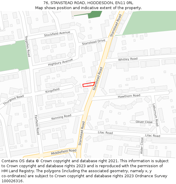 76, STANSTEAD ROAD, HODDESDON, EN11 0RL: Location map and indicative extent of plot