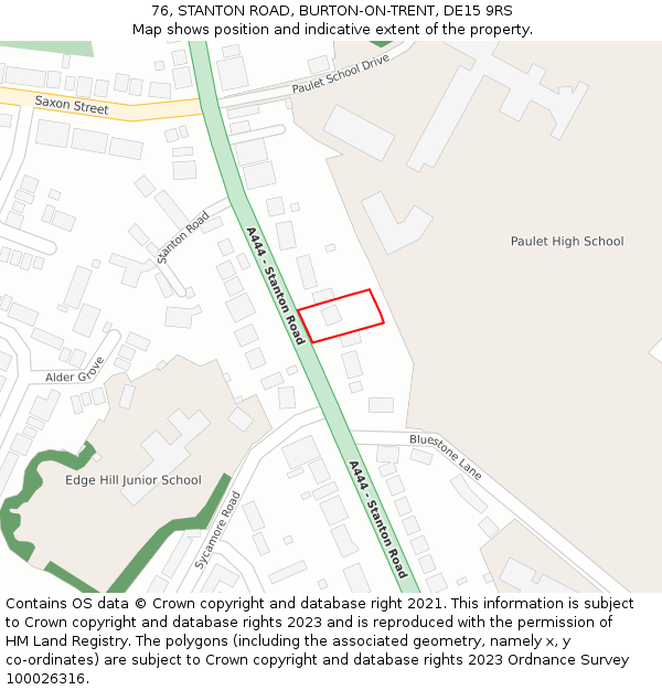 76, STANTON ROAD, BURTON-ON-TRENT, DE15 9RS: Location map and indicative extent of plot