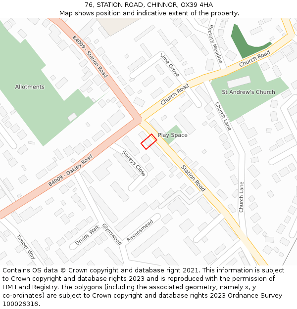 76, STATION ROAD, CHINNOR, OX39 4HA: Location map and indicative extent of plot