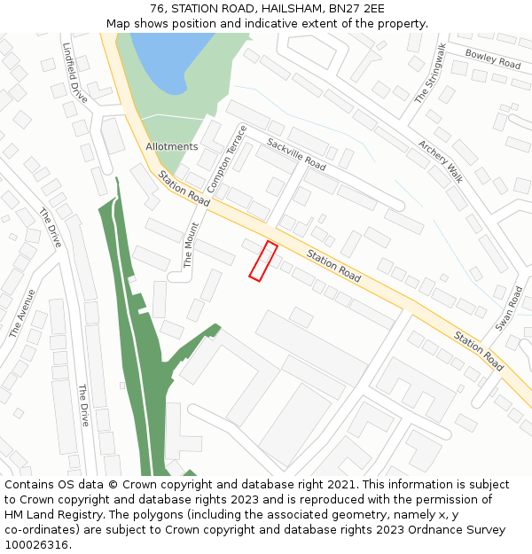 76, STATION ROAD, HAILSHAM, BN27 2EE: Location map and indicative extent of plot