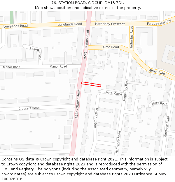 76, STATION ROAD, SIDCUP, DA15 7DU: Location map and indicative extent of plot