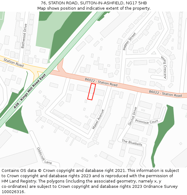 76, STATION ROAD, SUTTON-IN-ASHFIELD, NG17 5HB: Location map and indicative extent of plot