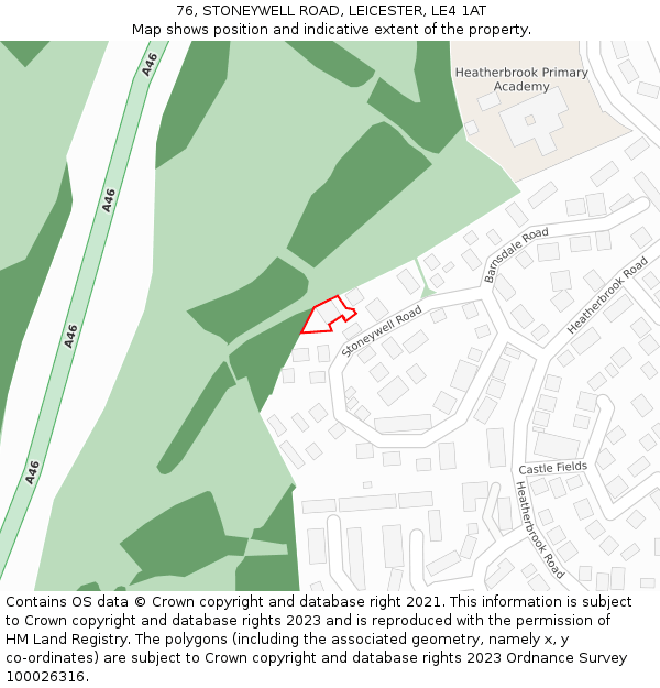 76, STONEYWELL ROAD, LEICESTER, LE4 1AT: Location map and indicative extent of plot