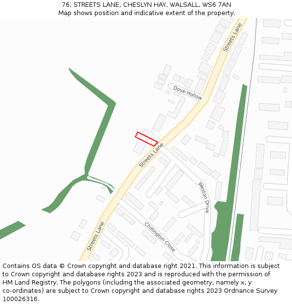 76, STREETS LANE, CHESLYN HAY, WALSALL, WS6 7AN: Location map and indicative extent of plot