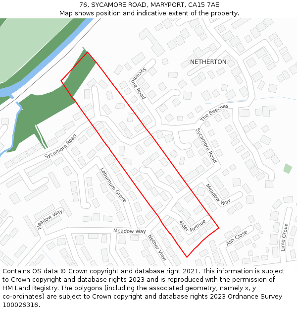 76, SYCAMORE ROAD, MARYPORT, CA15 7AE: Location map and indicative extent of plot