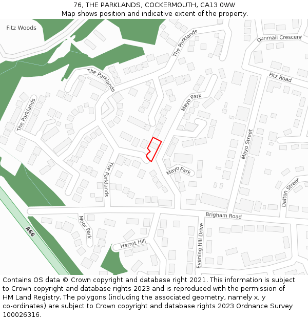 76, THE PARKLANDS, COCKERMOUTH, CA13 0WW: Location map and indicative extent of plot