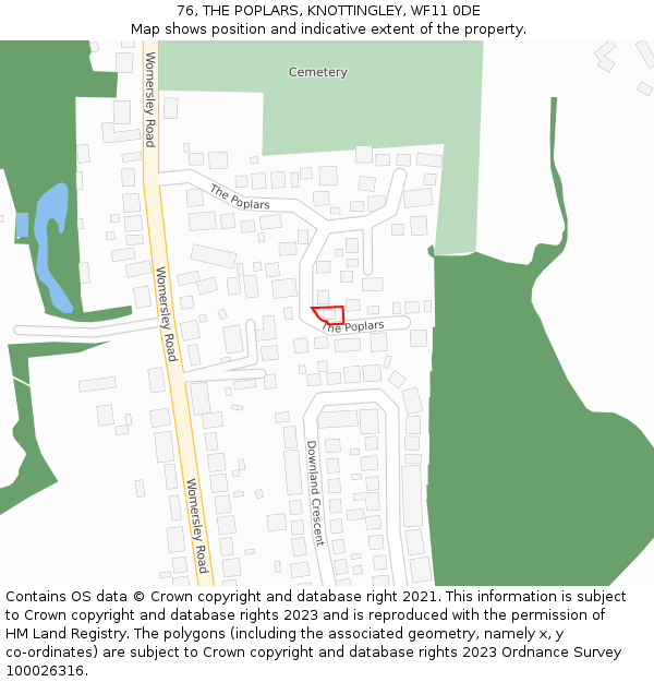 76, THE POPLARS, KNOTTINGLEY, WF11 0DE: Location map and indicative extent of plot