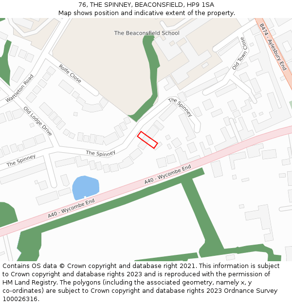 76, THE SPINNEY, BEACONSFIELD, HP9 1SA: Location map and indicative extent of plot