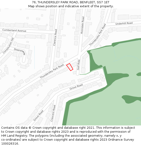 76, THUNDERSLEY PARK ROAD, BENFLEET, SS7 1ET: Location map and indicative extent of plot