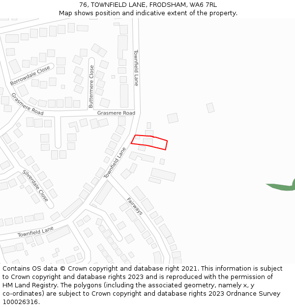 76, TOWNFIELD LANE, FRODSHAM, WA6 7RL: Location map and indicative extent of plot