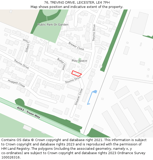 76, TREVINO DRIVE, LEICESTER, LE4 7PH: Location map and indicative extent of plot