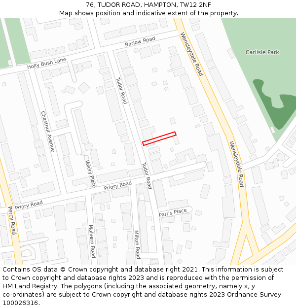 76, TUDOR ROAD, HAMPTON, TW12 2NF: Location map and indicative extent of plot