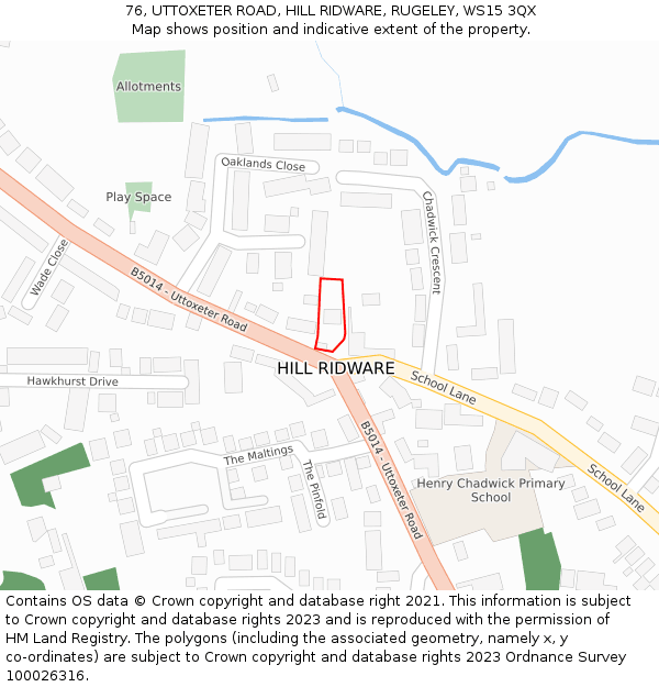 76, UTTOXETER ROAD, HILL RIDWARE, RUGELEY, WS15 3QX: Location map and indicative extent of plot