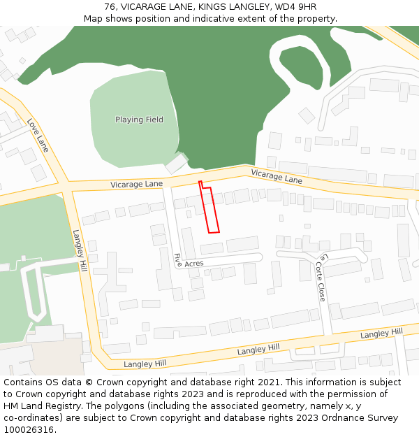 76, VICARAGE LANE, KINGS LANGLEY, WD4 9HR: Location map and indicative extent of plot