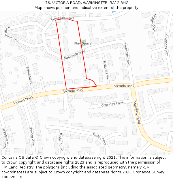 76, VICTORIA ROAD, WARMINSTER, BA12 8HG: Location map and indicative extent of plot