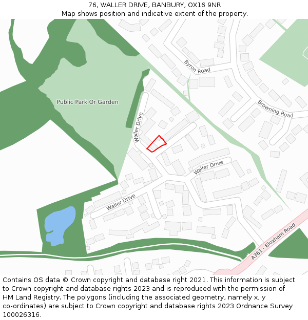 76, WALLER DRIVE, BANBURY, OX16 9NR: Location map and indicative extent of plot