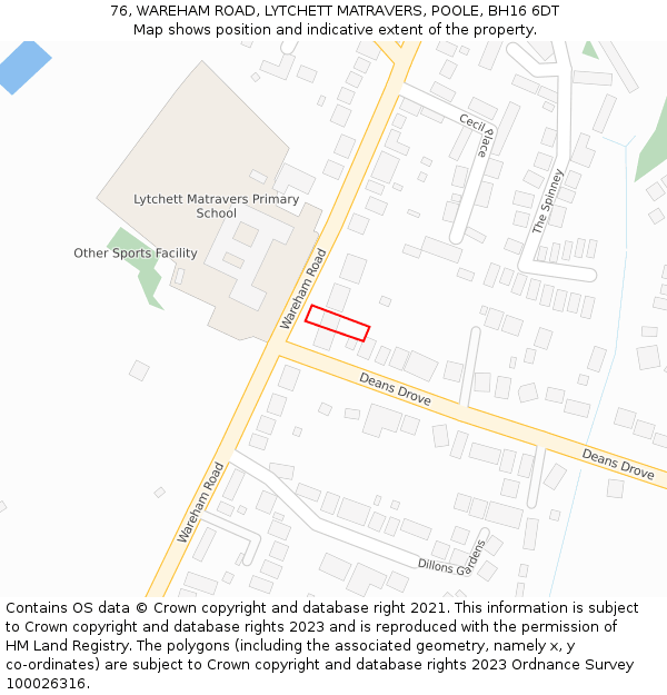 76, WAREHAM ROAD, LYTCHETT MATRAVERS, POOLE, BH16 6DT: Location map and indicative extent of plot