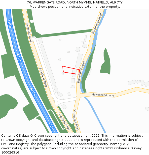 76, WARRENGATE ROAD, NORTH MYMMS, HATFIELD, AL9 7TY: Location map and indicative extent of plot