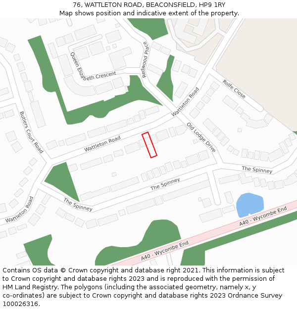 76, WATTLETON ROAD, BEACONSFIELD, HP9 1RY: Location map and indicative extent of plot