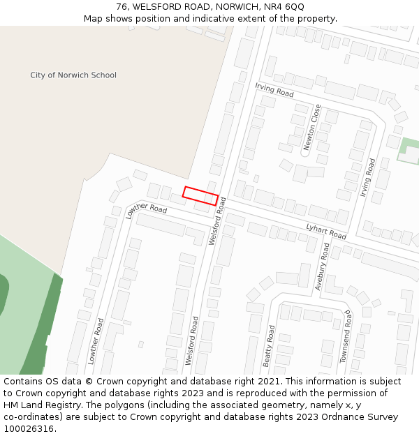 76, WELSFORD ROAD, NORWICH, NR4 6QQ: Location map and indicative extent of plot