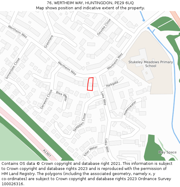 76, WERTHEIM WAY, HUNTINGDON, PE29 6UQ: Location map and indicative extent of plot