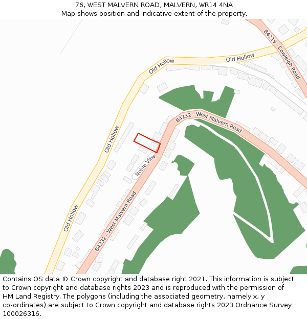 76, WEST MALVERN ROAD, MALVERN, WR14 4NA: Location map and indicative extent of plot