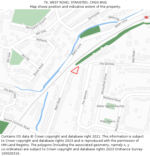 76, WEST ROAD, STANSTED, CM24 8NQ: Location map and indicative extent of plot