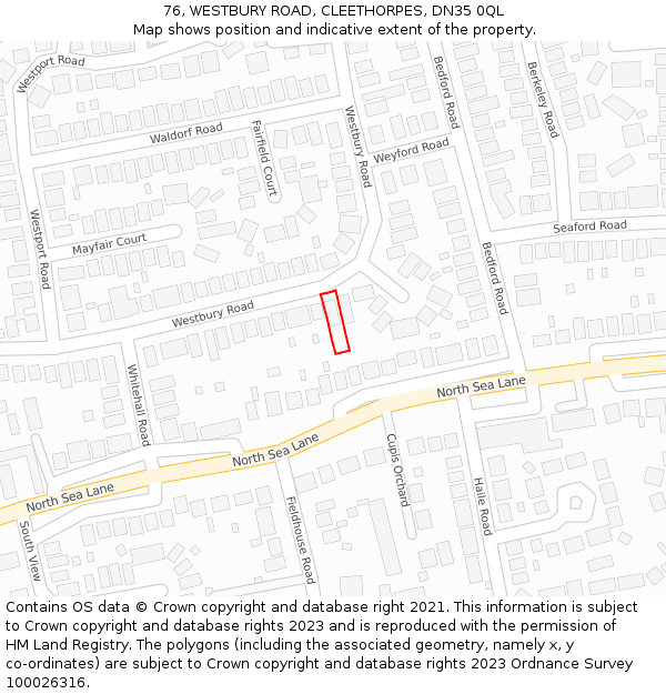 76, WESTBURY ROAD, CLEETHORPES, DN35 0QL: Location map and indicative extent of plot