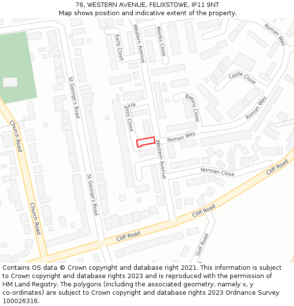 76, WESTERN AVENUE, FELIXSTOWE, IP11 9NT: Location map and indicative extent of plot