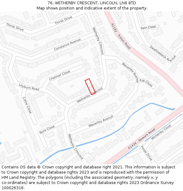 76, WETHERBY CRESCENT, LINCOLN, LN6 8TD: Location map and indicative extent of plot