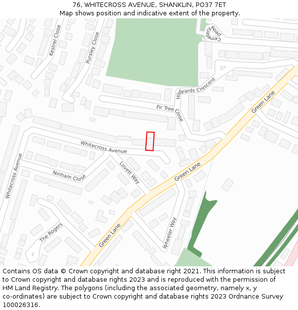 76, WHITECROSS AVENUE, SHANKLIN, PO37 7ET: Location map and indicative extent of plot