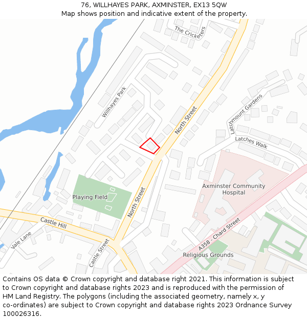 76, WILLHAYES PARK, AXMINSTER, EX13 5QW: Location map and indicative extent of plot